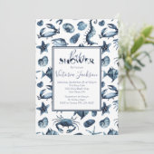 Baby-Dusche für Navy Blue und White Marine Boy Einladung (Stehend Vorderseite)