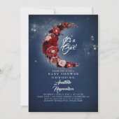 Baby-Dusche für Navy und Burgundy Floral Moon Einladung (Vorderseite)