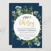 Baby-Dusche für Navy und Greenery Wreath Einladung (Vorne/Hinten)
