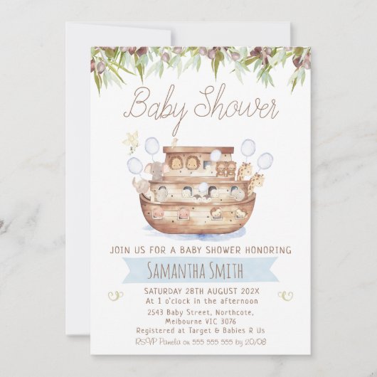 Baby-Dusche für Olive und Wood Noah Einladung (Vorderseite)