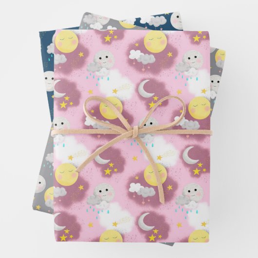 Baby-Dusche für Sleepy Sun and Moon Geschenkpapier Set (Beispiel)