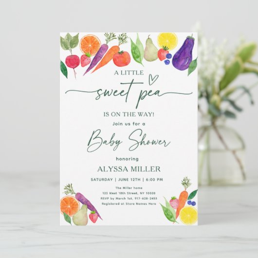 Baby-Dusche für süße Pea Farmer's Market Einladung (Stehend Vorderseite)