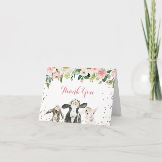 Baby-Dusche für Tier-Blütenmädchen Danke Karte (Vorderseite)