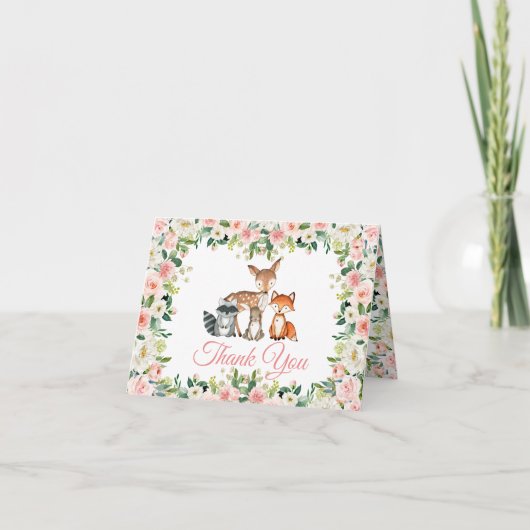 Baby-Dusche für Tiere und Rosa Rose Danke Karte (Vorderseite)