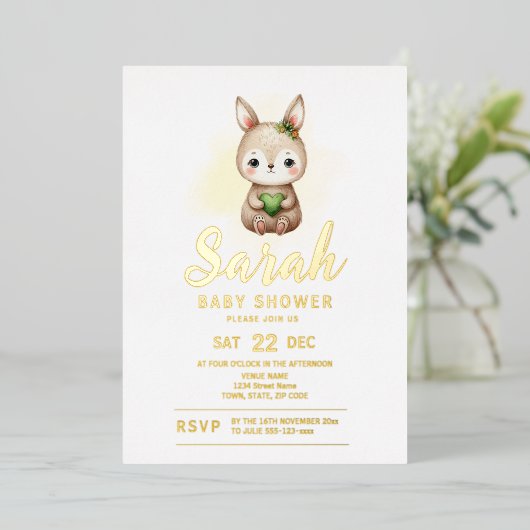 Baby-Dusche für Woodland-Tiere Folieneinladung (Stehend vorne)