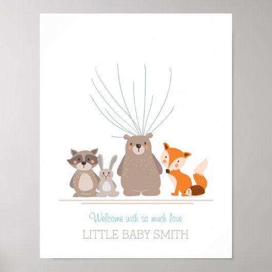 Baby Dusche Gästebuch Fingerabdrücke woodblau (Vorne)