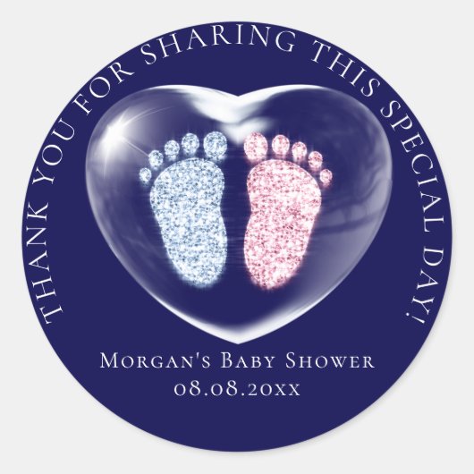 Baby Dusche Gefallen Blubble Hearts Feet Blue Pink Runder Aufkleber (Vorderseite)