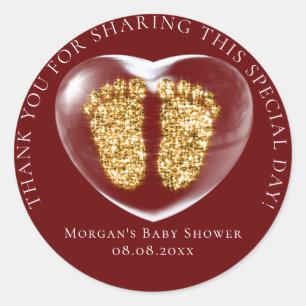 Baby Dusche Gefallen Blubble Hearts Feet Burgundy  Runder Aufkleber