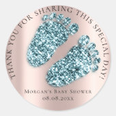 Baby Dusche Gefallen Dankeschön Glitzer Rose Glitz Runder Aufkleber (Vorderseite)