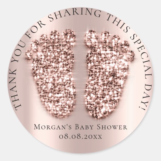 Baby Dusche Gefallen Vielen Dank Glitzer Girl Rose Runder Aufkleber (Vorderseite)