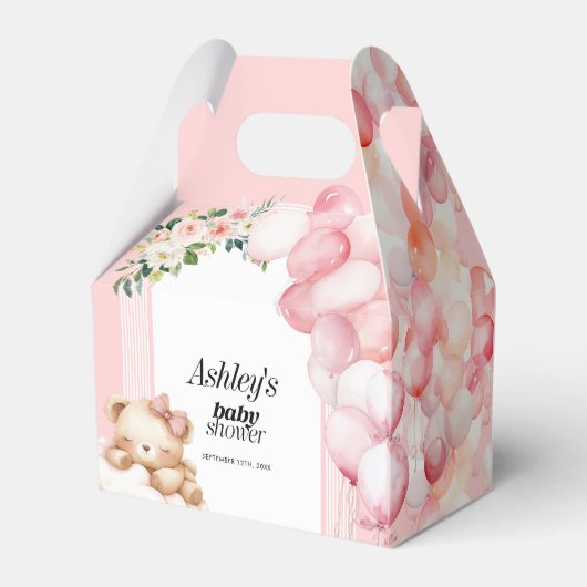 Baby Dusche Gefälligkeitsbox, rosa Bär und Balloon Geschenkschachtel (Rückseite)
