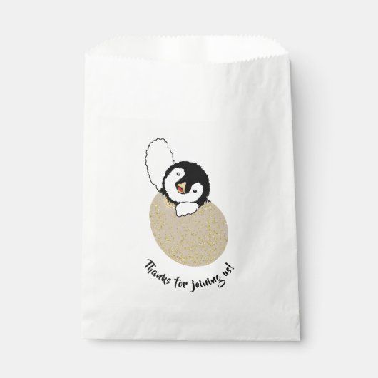 Baby Dusche Gefälligkeitstasche, Gold, Baby Pengui Geschenktütchen (Vorderseite)