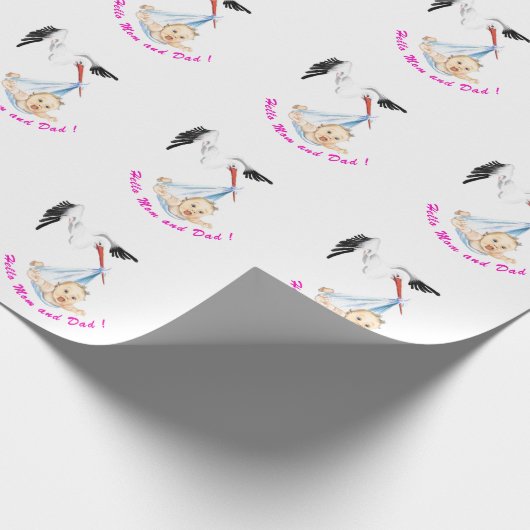 Baby Dusche Geschenk Umschlag Papier Storch Carrie Geschenkpapier (Ecke)