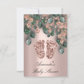Baby Dusche Glitzer Feet Rose Eukalyptus Woodland Einladung (Rückseite)
