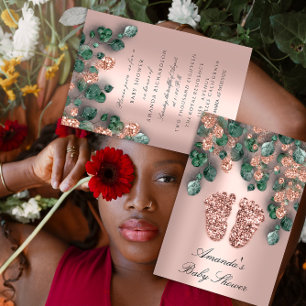 Baby Dusche Glitzer Feet Rose Eukalyptus Woodland Einladung