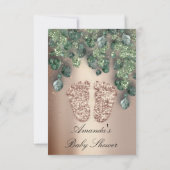 Baby Dusche Glitzer Feet Rose Woodland Gold Einladung (Rückseite)