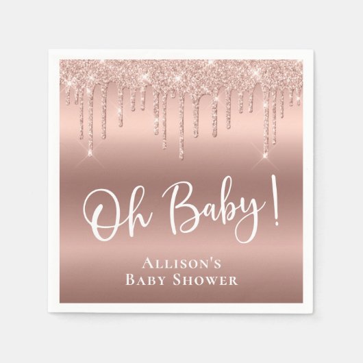 Baby Dusche Glitzer Rose Gold Personalisiert Serviette (Vorderseite)