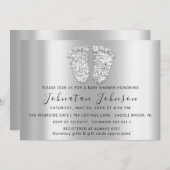 Baby Dusche Glitzer Silver Gray Feet Gray Boy Girl Einladung (Vorne/Hinten)