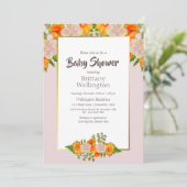 Baby Dusche Gold Blush Rosa Orange Blütenblüte Einladung (Stehend Vorderseite)