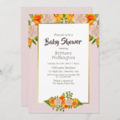 Baby Dusche Gold Blush Rosa Orange Blütenblüte Einladung (Vorne/Hinten)