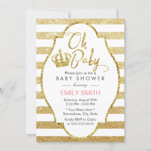 Baby Dusche Gold Crown Moderne Gold Glitzer Streif Einladung