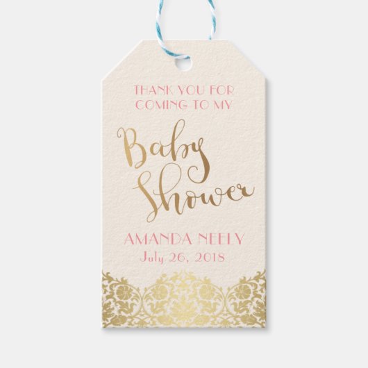Baby Dusche Gold und Rosa Tag Geschenkanhänger (Vorderseite)