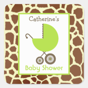 Baby Dusche Green Carriage & Giraffe Print Quadratischer Aufkleber