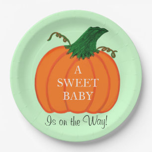 Baby Dusche Green Orange Pumpkin Pappteller