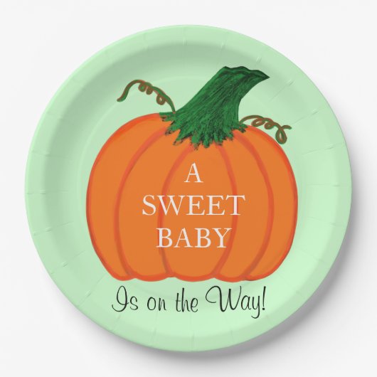 Baby Dusche Green Orange Pumpkin Pappteller (Vorderseite)
