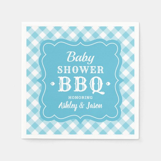 Baby Dusche GRILLEN Blue und White Gingham Kariert Serviette (Vorderseite)