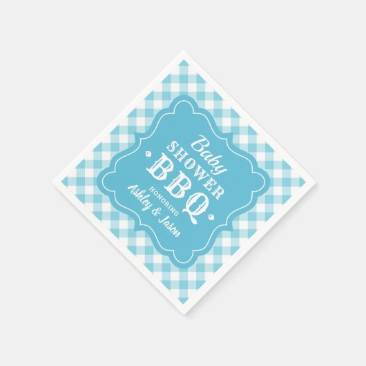 Baby Dusche GRILLEN Blue und White Gingham Kariert Serviette (Ecke)