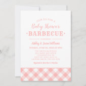 Baby Dusche GRILLEN Blush Pink Gingham Kariert Einladung (Vorderseite)