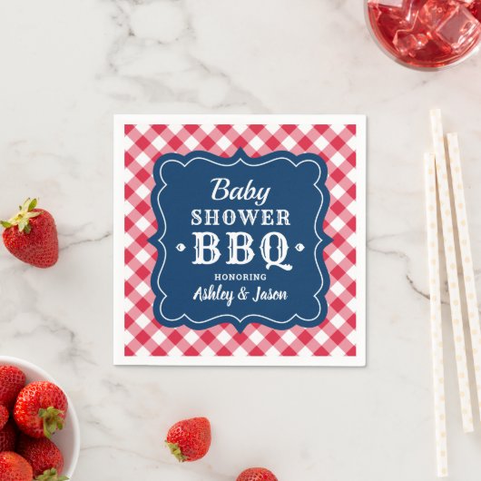 Baby Dusche GRILLEN Red White Navy Blue Gingham Ka Serviette (Beispiel)