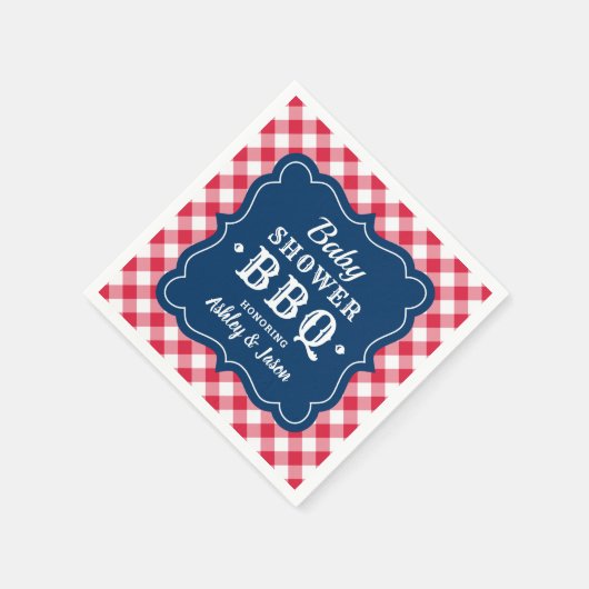 Baby Dusche GRILLEN Red White Navy Blue Gingham Ka Serviette (Ecke)