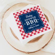 Baby Dusche GRILLEN Red White Navy Blue Gingham Ka