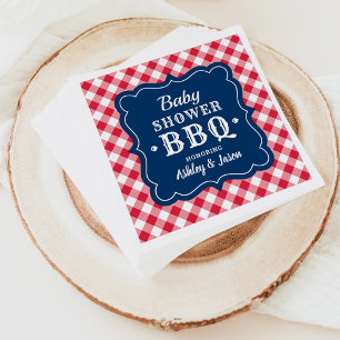 Baby Dusche GRILLEN Red White Navy Blue Gingham Ka Serviette