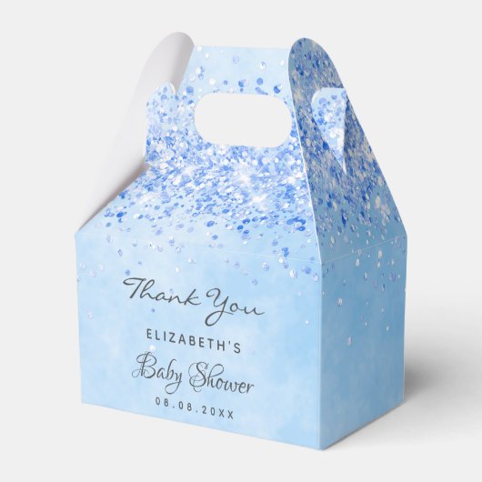 Baby Dusche hellblau Glitzer Staubjunge danke Geschenkschachtel (Rückseite)