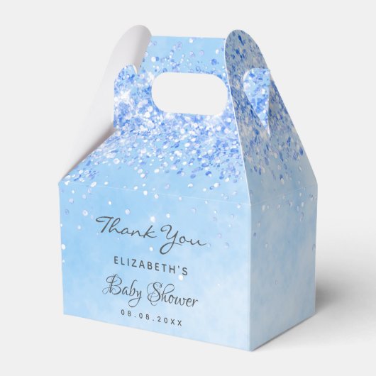 Baby Dusche hellblau Glitzer Staubjunge danke Geschenkschachtel (Vorderseite)