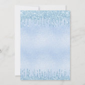 Baby Dusche hellblau Glitzer Tropfen Junge Einladung (Rückseite)