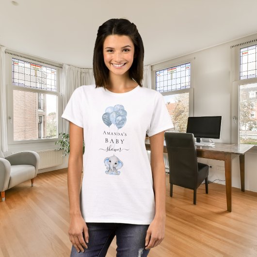 Baby Dusche hellblaue Ballons Elefantenjunge T-Shirt