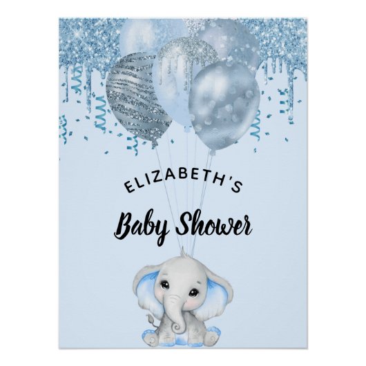 Baby Dusche hellblaue Elefantenjunge Ballons Poster (Vorderseite)
