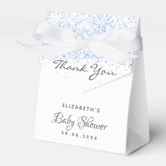 Baby Dusche hellblauer Glitzer Danke Geschenkschachtel (Vorderseite)