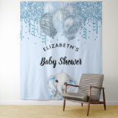 Baby Dusche hellblauer Glitzer Elefantenjunge Silb Wandteppich (Beispiel)