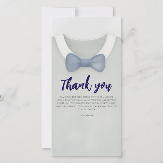 Baby Dusche Herbst blauer Bodysuit Dankeskarte (Vorderseite)