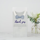 Baby Dusche Herbst blauer Bodysuit Dankeskarte (Stehend Vorderseite)