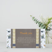 Baby Dusche Herbst blauer Bodysuit Dankeskarte (Stehend Vorderseite)