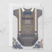 Baby Dusche Herbst blauer Bodysuit Einladung (Vorderseite)