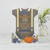 Baby Dusche Herbst blauer Bodysuit Einladung (Stehend Vorderseite)