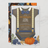 Baby Dusche Herbst blauer Bodysuit Einladung (Vorne/Hinten)