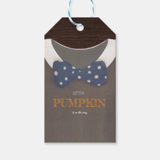 Baby Dusche Herbst blauer Bodysuit Geschenkanhänger (Vorderseite)